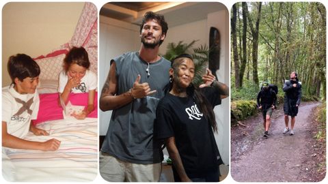 &Aacute;ngel junto a su hermana Paloma de peque&ntilde;os, haci&eacute;ndose un tatuaje en Tailandia y completando el Camino de Santiago el a&ntilde;o pasado.