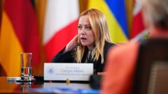 La primera ministra de Italia, Giorgia Meloni, en la reunin de los lderes europeos con Donald Trump en Washington.