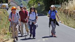Peregrinos a su paso por un tramo de la ruta jacobea en Chantada