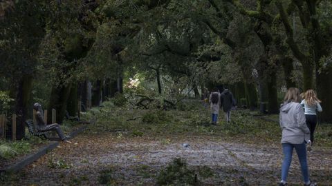 Destrozos en el parque de la Alameda, en Santiago. 