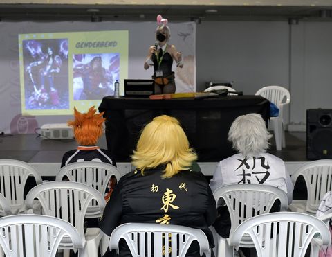 P�blico durante unha conferencia sobre cosplay na feira sobre cultura pop Japan Weekend. 27/03/2022