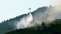 Medios a�reos durante la extinci�n del incendio en Ribas de Sil