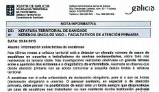 Comunicaci�n interna enviada por Sanidade a los centros de mayores