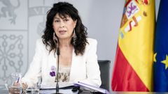 La ministra de Igualdad, Ana Redondo, dando cuenta del anteproyecto en la rueda de prensa tras el Consejo de Ministros