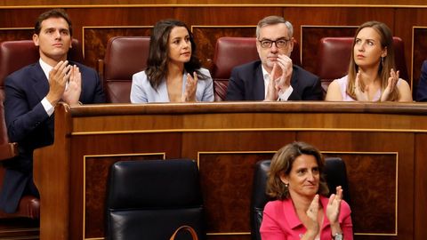 Albert Rivera, In�s Arrimadas y Jos� Manuel Villegas a su llegada al Congreso.