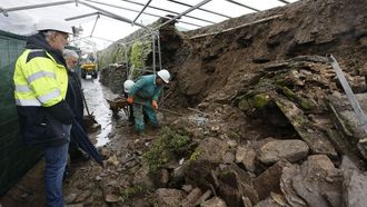 Obras de reconstrucci�n en el lienzo de la Muralla de Lugo que se cay� en la R�a do Moucho