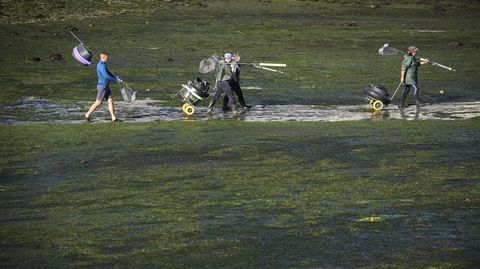 Mariscadores yendo a trabajar este oto�o en la r�a de Pontevedra