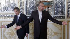 El director del Organismo Internacional de Energ�a At�mica (OIEA), Rafael Grossi, junto al ministro de Exteriores iran�, Hossein Amir-Abdoulahian, la pasada semana en Viena (Austria)