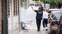 Varios agentes de la Polica Nacional retiran el cuerpo de la vctima.