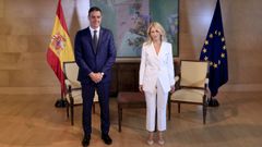 El secretario general del PSOE, Pedro S�nchez, y la l�der de Sumar, Yolanda D�az, este mi�rcoles