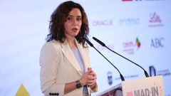 La presidenta del comunidad madrile�a, Isabel D�az Ayuso, durante la III edici�n de Madrid Investment Forum, en Madrid Forbes House