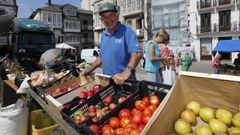 Gonzalo Tapia, agricultor de Mondoedo, es uno de los pocos productores que todava vende en el mercado semanal de Viveiro