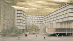 Imagen virtual de la distribuci�n de vol�menes y la plaza, abierta a San Pedro de Mezonzo, seg�n el proyecto consensuado entre el Ayuntamiento y la propiedad y que tendr� conexi�n directa con Rep�blica Arxentina entre los edificios