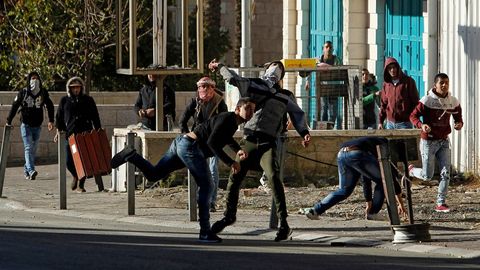 Manifestantes palestinos en Beln