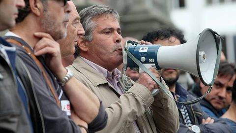Sinde, durante una movilizaci�n del naval en Ferrol