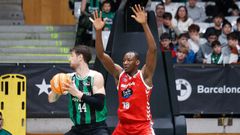Jordan Sakho defiende a Ante Tomic durante el Joventut-Breog�n.