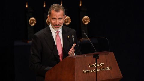 El rey Felipe, durante su discurso en la ceremonia de entrega de los Premios Princesa de Asturias
