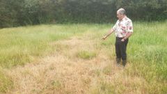 El ganadero Javier Prieto, en un prado de Labrada (Abad�n) en el que este a�o prev� recoger la mitad de hierba que en anteriores campa�as 