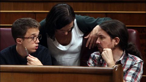 Errejón, Bescansa e Iglesias en un pleno del Congreso celebrado el 18 de octubre de 2016