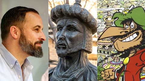 Santiago Abascal (EFE), el busto de Adberramn III (EFE) y el personaje Iznogud, el gran visir que quera ser califa en lugar del califa