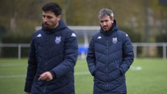 Rub�n Dom�nguez y Carlos Arosa durante un entrenamiento de esta semana en A Xunqueira