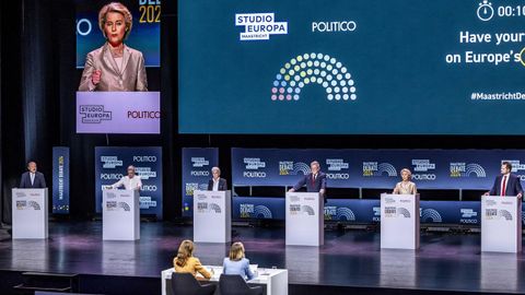 Von der Leyen, en el primer debate con los siete candidatos a presidir la Comisi�n Europea.