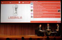 Antonio Abril, Carlos Negreira y Juan Carlos Bugallo, tras su exposici�n en Laboralia.