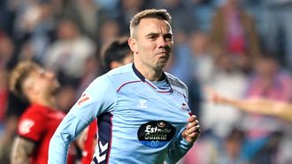 Iago Aspas, celebrando uno de sus goles en el triunfo del Celta sobre el Mallorca.