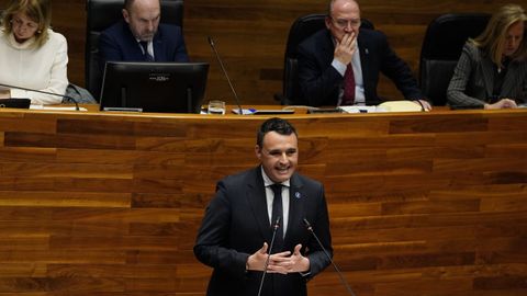 El consejero de Hacienda, Guillermo Pel�ez, en su intervenci�n de este viernes en el pleno extraordinario sobre financiaci�n auton�mica que celebra la Junta General.