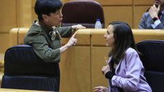 La senadora Nerea Ahedo (PNV) discute con la ministra Belarra durante le pleno