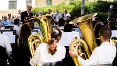 La Banda de M�sica de Ferrol, durante un concierto ofrecido en el a�o 2018 en la plaza de Sevilla