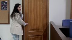Mara Pan, entrando en la rueda de prensa que anunci su renuncia a la alcalda a la que lleg hace 13 meses.