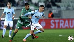 Iago Aspas, durante el duelo entre Celta y Ludogorets en el que alcanz los 600 partidos como futbolista profesional.