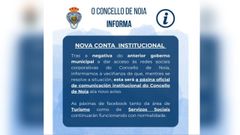 La publicacin del Concello de Noia explicando el cambio de perfil en Facebook.
