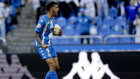 Alberto Quiles, tras el ltimo gol que marc en Riazor