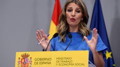 La ministra Yolanda D�az, en la rueda de prensa donde anunci� el acuerdo