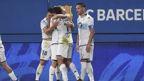 Los jugadores del Deportivo celebrando un gol frente al Barcelona B