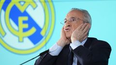 El presidente del Real Madrid, Florentino P&eacute;rez, durante su pol&eacute;mica rueda de prensa del lunes pasado.