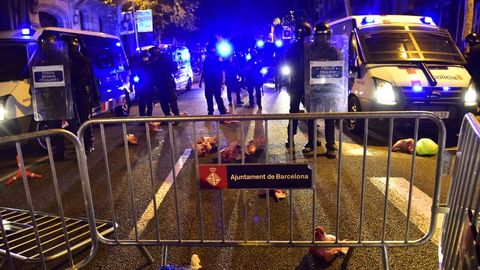 Los CDR arrojaron cabezas de cerdo esta noche contra la polica en pleno centro de Barcelona