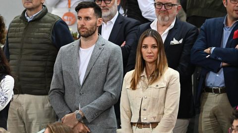 Rudy Fernández y Helen Lindes durante el partido de Rafa Nadal en abril del 2024