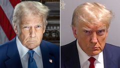 Parecido de la foto oficial de Trump (a la izquierda) con la ficha policial tomada en el 2023 en la c�rcel del condado de Fulton (a la derecha)