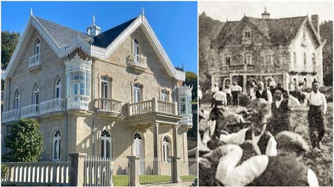 La casa, en la actualidad (izquierda) y en una foto antigua, con numerosos vecinos en las inmediaciones.