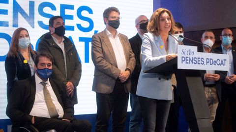 La candidata del PDECat, �ngels Chac�n, en su intervenci�n tras las elecciones del 14 de febrero del 2021, en las que los posconvergentes se quedaron fuera del Parlamento de Catalu�a