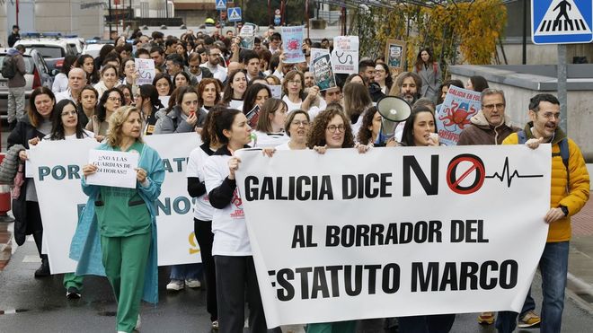 Concentraci�n de m�dicos del CHUO, en Ourense, en contra del estatuto marco, en una foto del pasado mes de diciembre