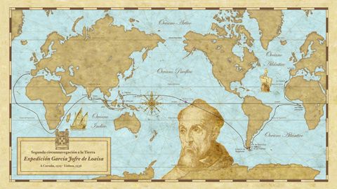 Mapa del segundo viaje de circunnavegaci�n a la Tierra que parti� del puerto de A Coru�a el 24 de julio de 1525