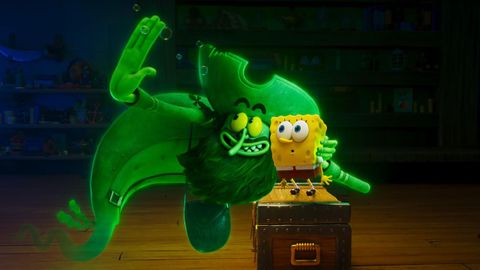 El pirata fantasma Holand�s Errante y Bob Esponja, en un fotograma del filme.