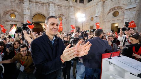El presidente del gobierno, Pedro S�nchez, durante un acto de inicio de campa�a electoral en Castilla y Le�n.