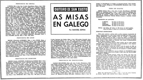 La Voz de Galicia  publicaba en 1972 as misas que se oficiaban no noso idioma en distintas parroquias de Galicia