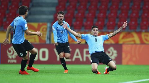 Darwin Nez, con el dorsal 9, celebra un gol en el Mundial Sub-20