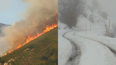 Fuego y nieve en Asturias